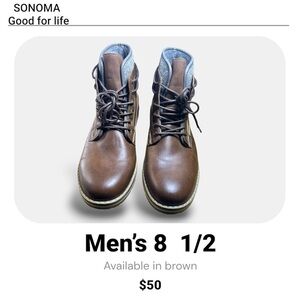 Sonoma Men's Tan Leather Lace-Up Boots